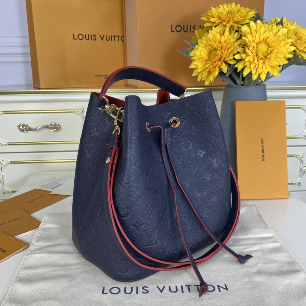 Louis Vuitton NEONOE MM Bucket Bag Monogram Empreinte M45306 Navy/Red